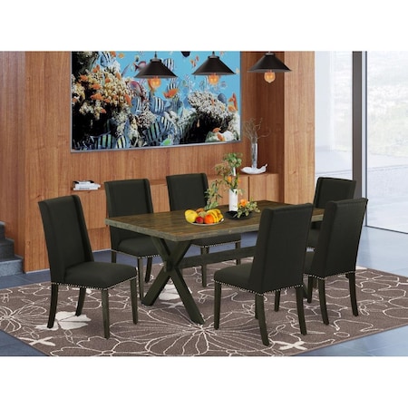 East West Furniture 7 Piece X-Style Small Dining Table Set - Black X677FL624-7